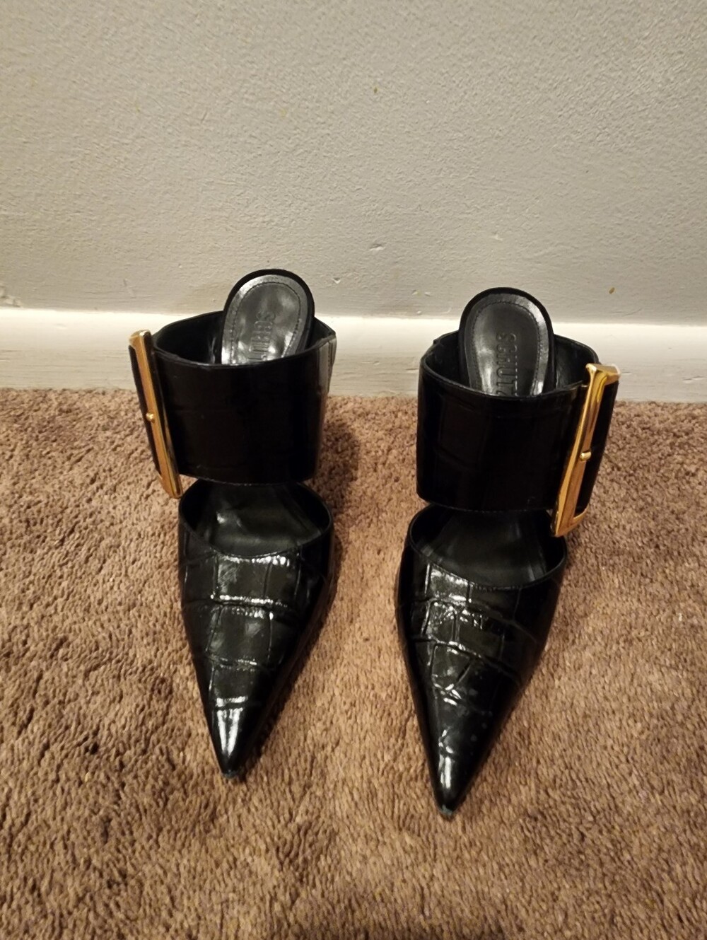 Schutz Black Beatrix Mule Croc Pump, Sz 8.5